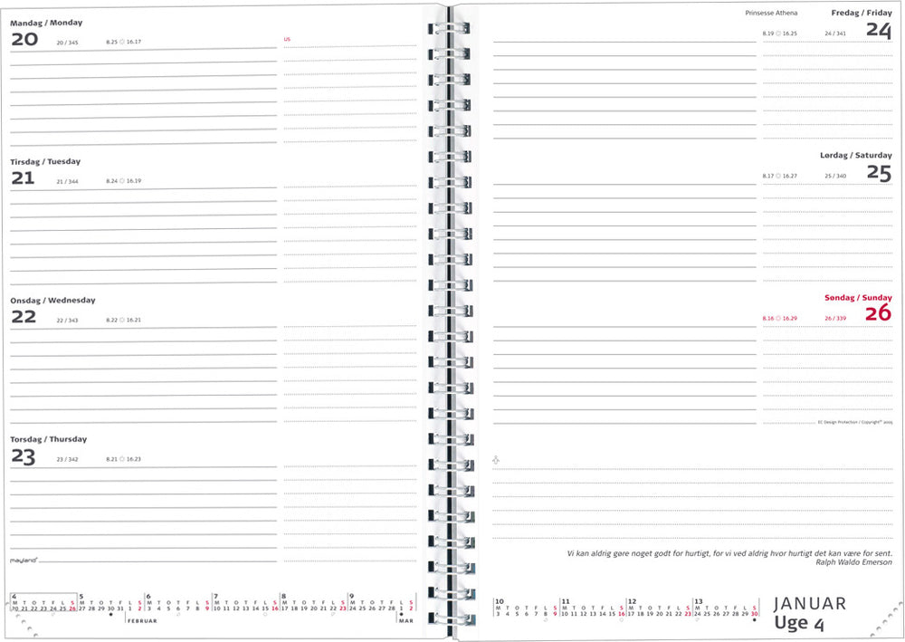 Ugekalender A5 international pp sort 2021 Mayland