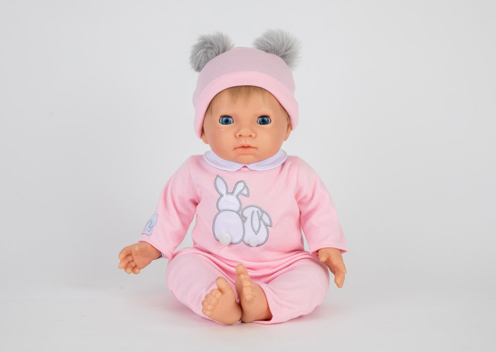 Tiny treasures dukke blond girl in rose pom pom outfit