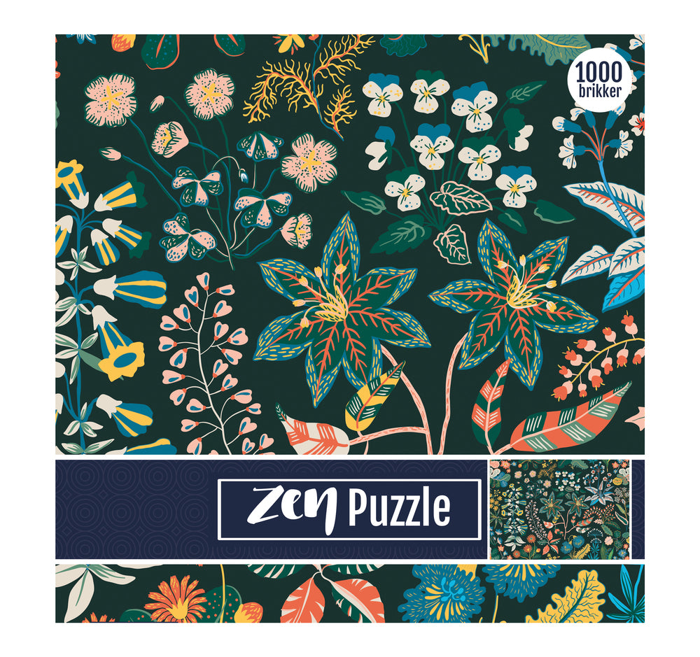 Zen puslespil sort med blomster 1000 brikker