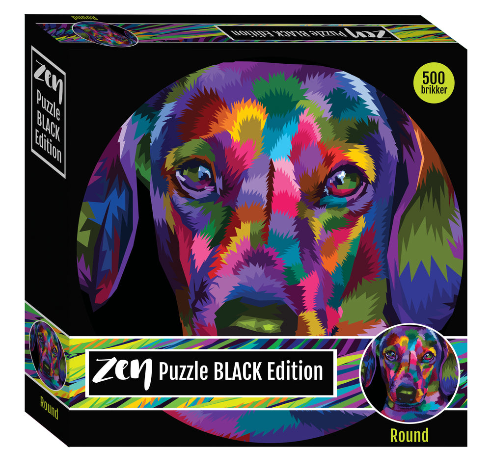 Zen puslespil black hund 500 brikker rund