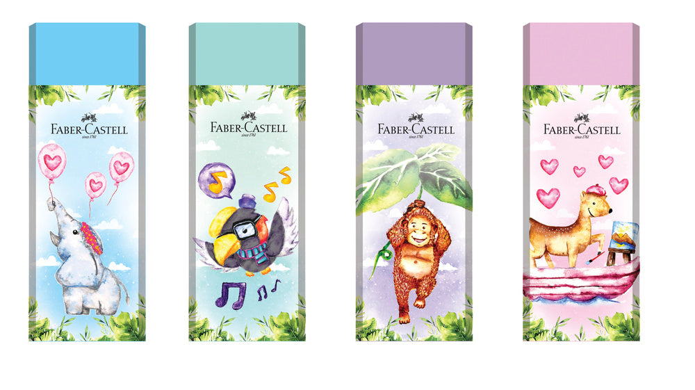 Viskelæder Faber-Castell glade dyr 4 asst pvc fri