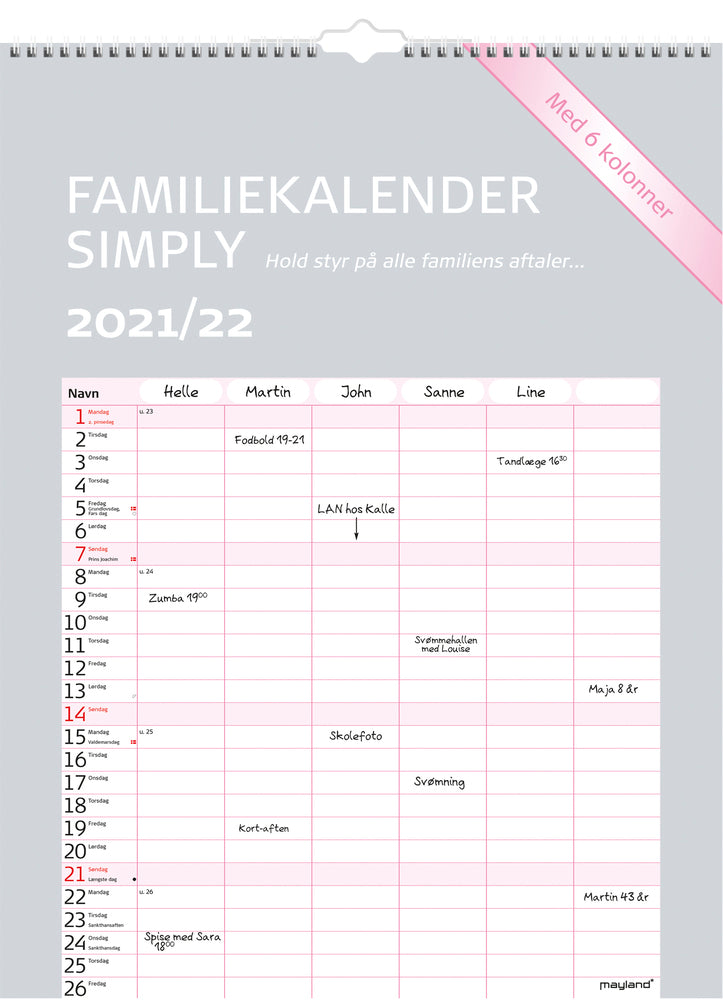 SKOLEÅRSKALENDER FAMILIE 21/22 MAYLAND SIMPLY 6 PERSONER