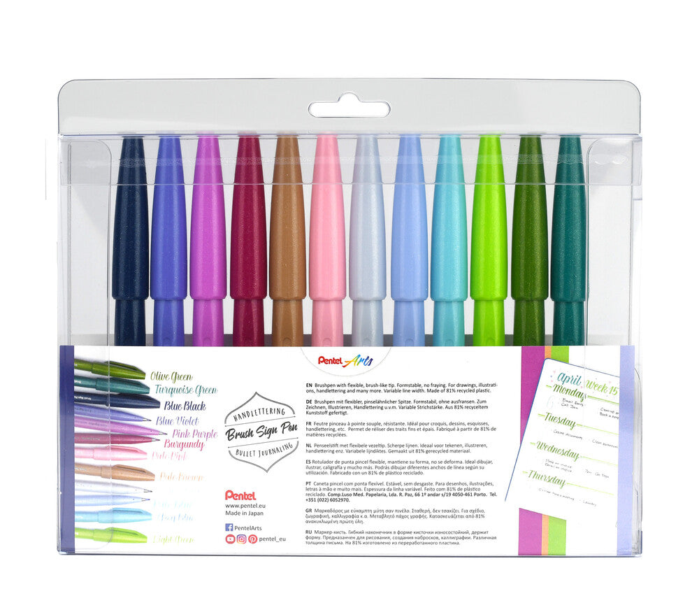 PENTEL FIBERPEN Brush Sign SES15C sæt m/12 ass Farver