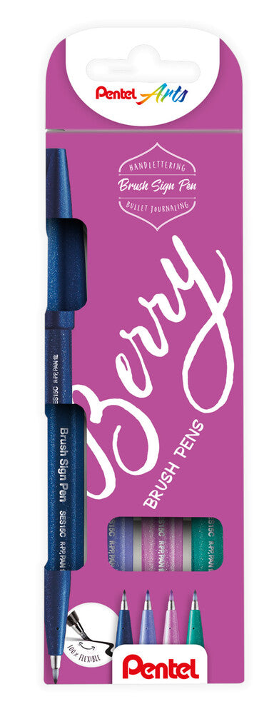 PENTEL FIBERPEN Brush Sign SES15C BERRY sæt m/4 STK