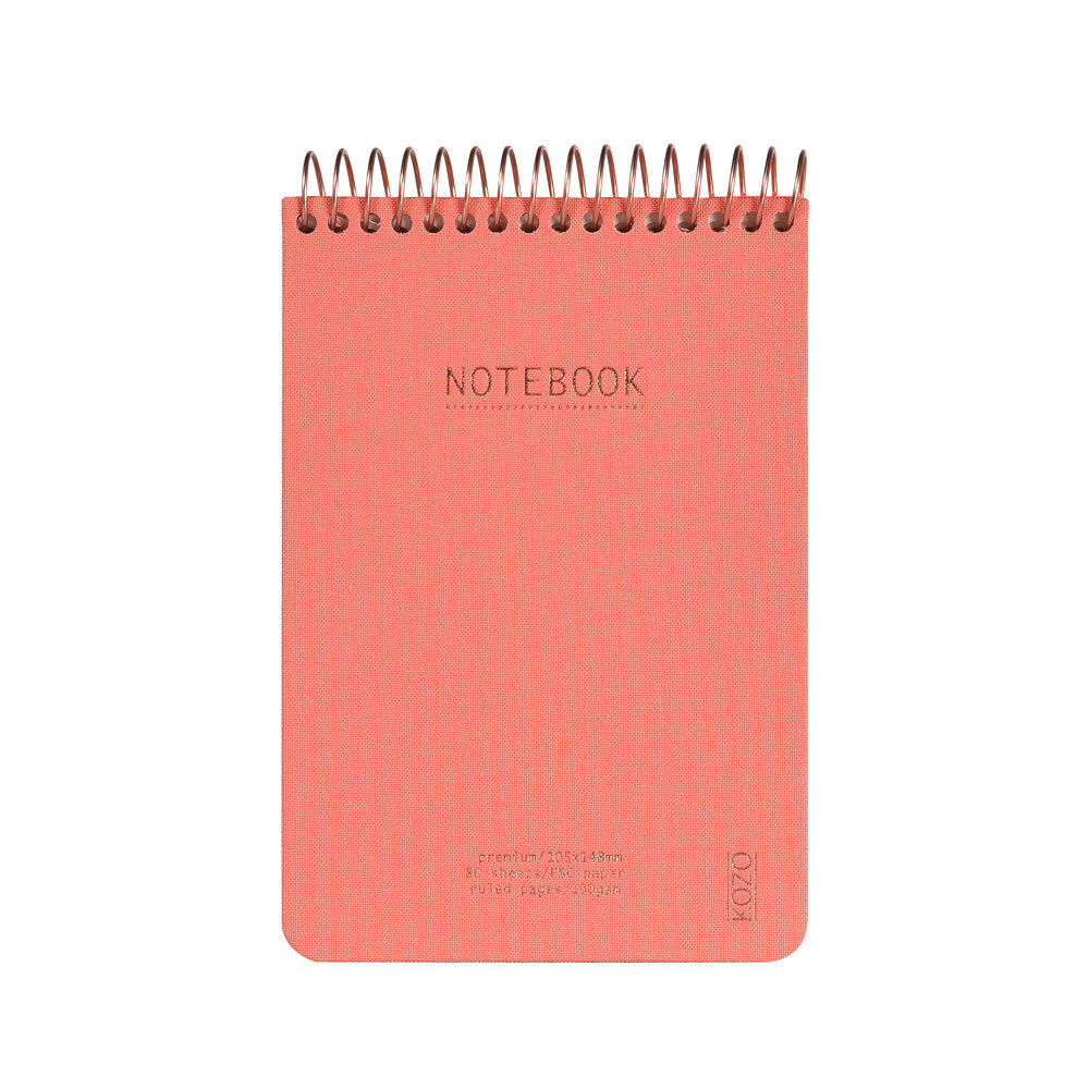 Notesbog Kozo Premium A6 coral m/topspiral linieret