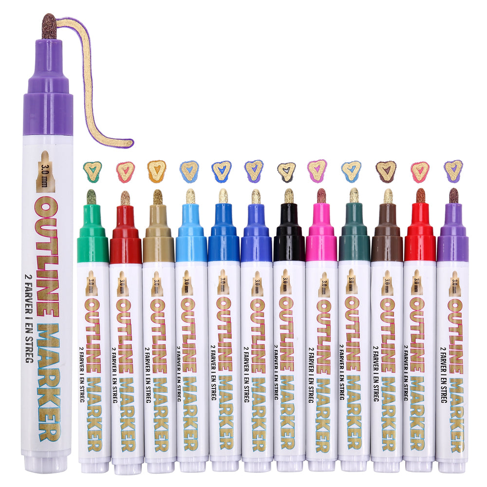 Marker outline 3.0 mm 2 i en guld/farver 12 ass