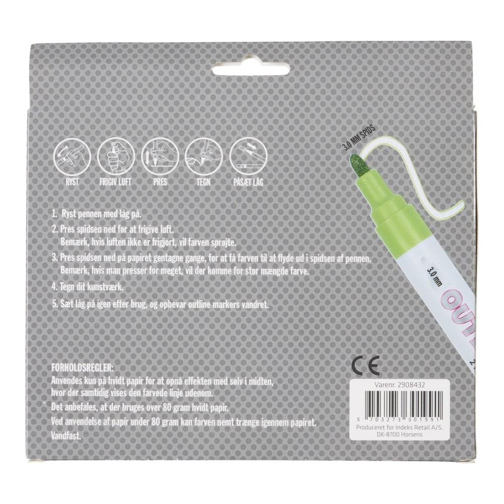 Marker outline 3.0 mm 2 i en sølv/farver 12 ass
