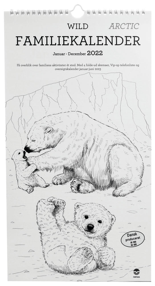 Familiekalender 2022 wildlife sort/hvid 5 person