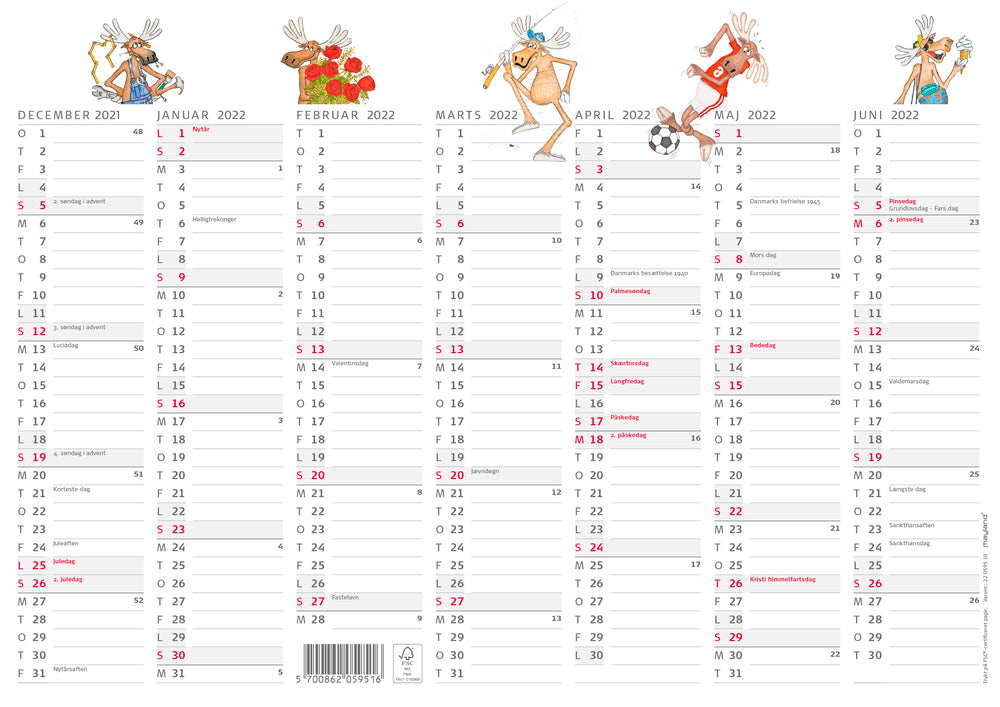 Kontorkalender A4 humør - elg 2022 29,7 x 21 cm Mayland