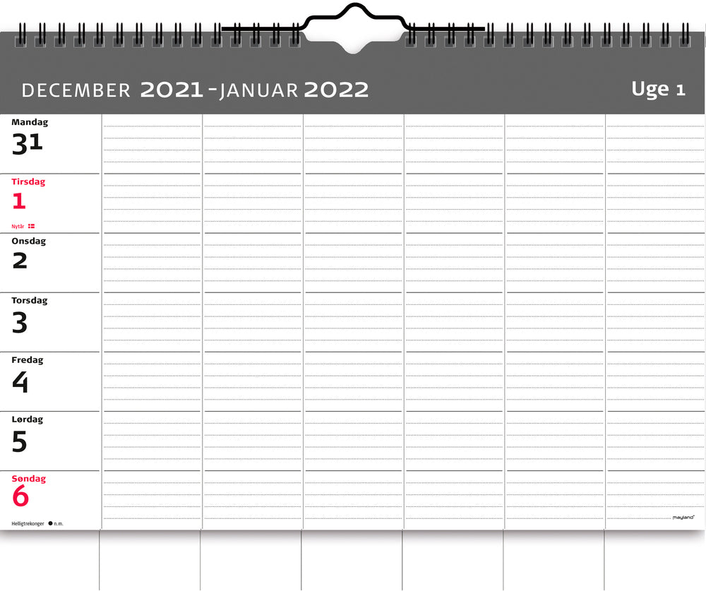 Familiekalender ugeplanner 2022 30 x 21 cm Mayland