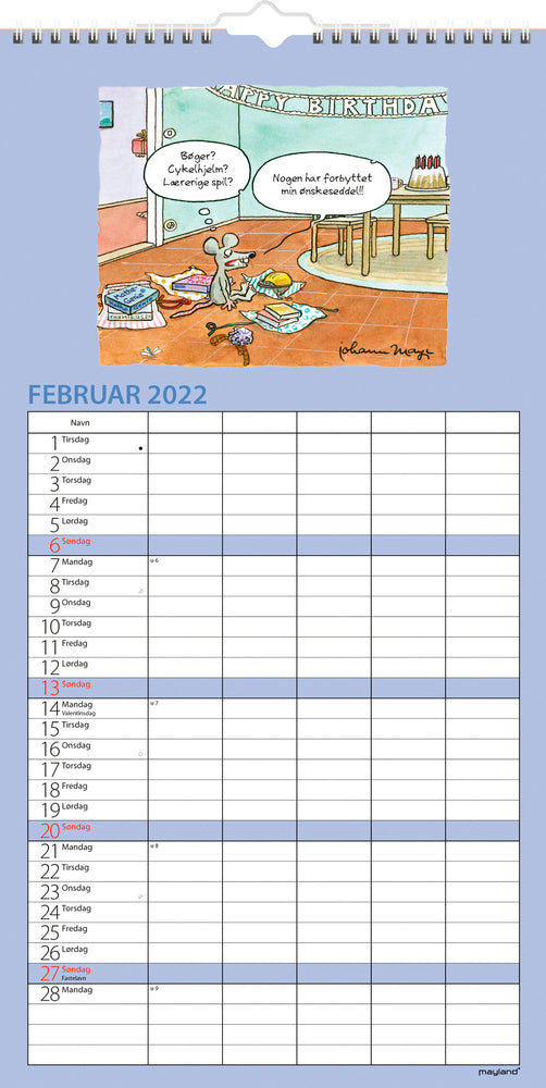 Familiekalender morsom 2022 22 x 43 cm Mayland