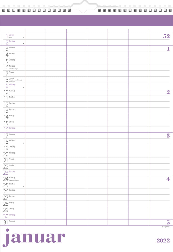 Familiekalender stor 7 kol. 2022 34 x 48 cm Mayland