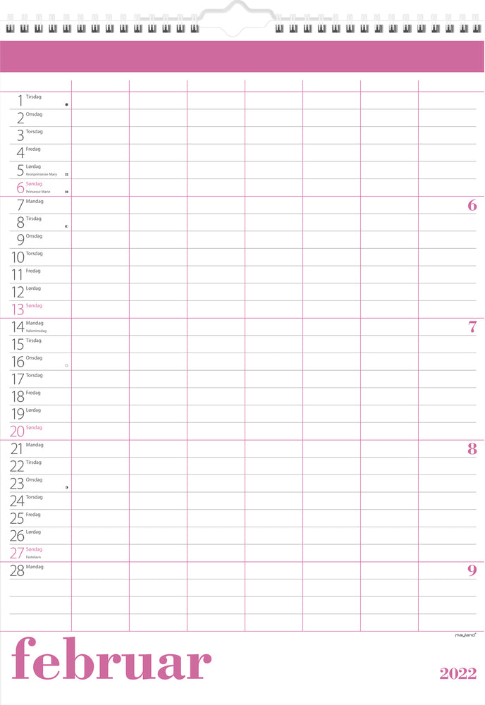 Familiekalender stor 7 kol. 2022 34 x 48 cm Mayland