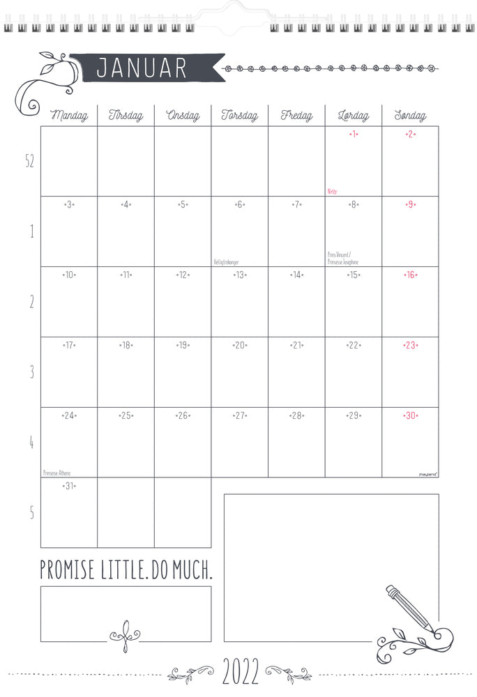 Familiekalender A3 m/stickers doodle 2022 29,7x42cm Mayland