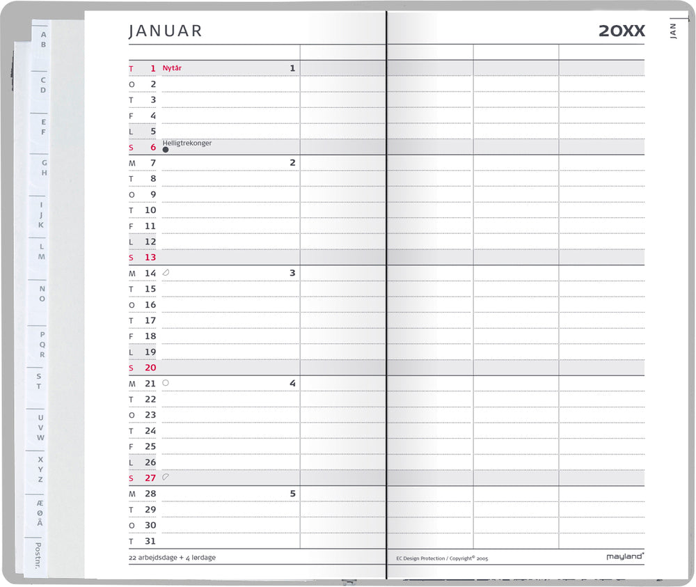 Family planner månedskal. 4 kol. 2022 8,8 x 16,6 cm Mayland