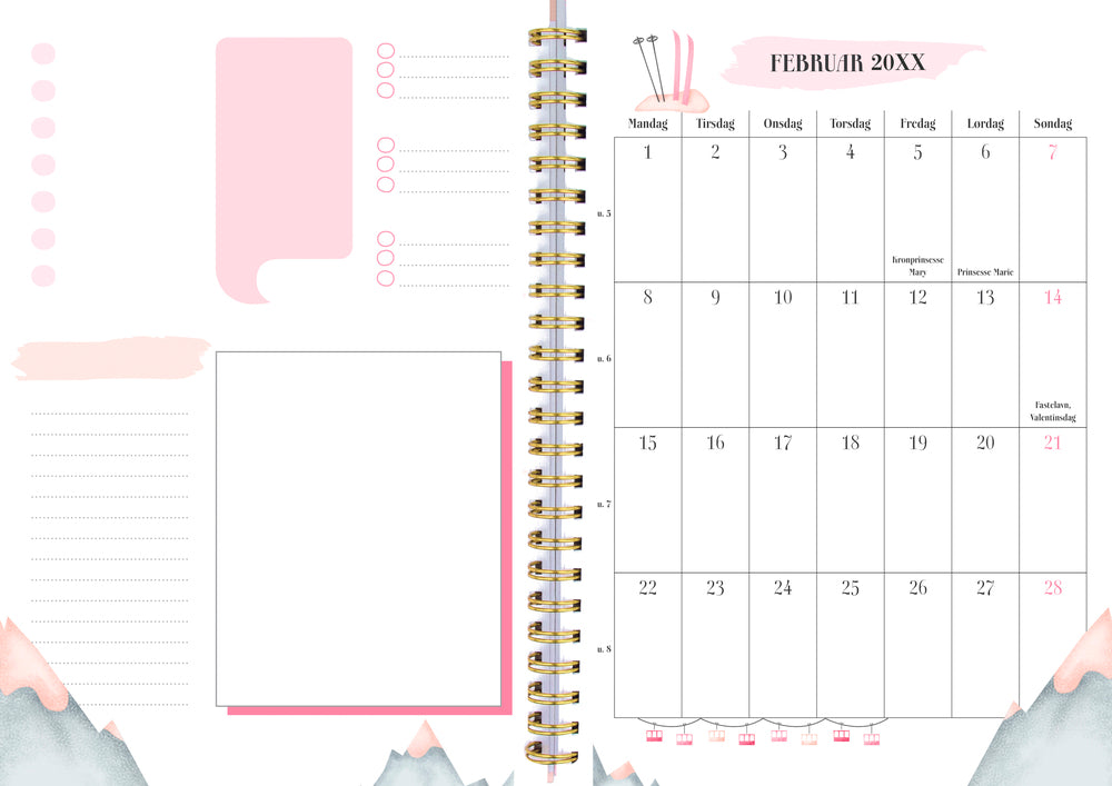 Life planner A5 pink uge med løst omslag 14,8x21cm Mayland