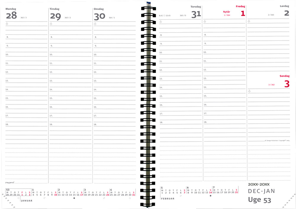 Eco line A5 ugekalender fiberpap sort 2022 15x21cm Mayland