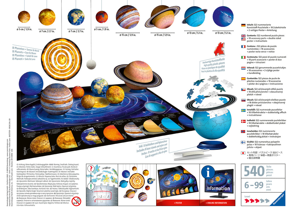 3D Puzzle Solar System 27/54/72/108 brikker