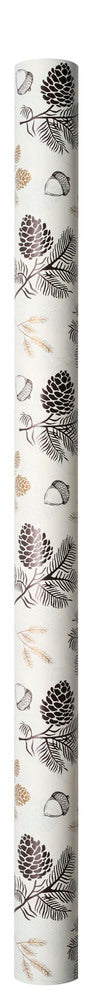 Gavepapir guld/brun metallic kogler/grangren/agern 3m x 70cm