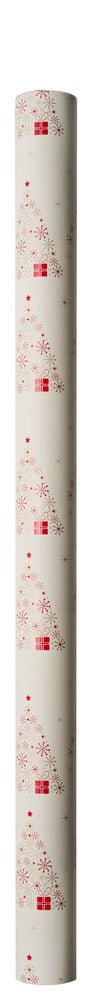 Gavepapir creme m/guld/rød metallic juletræer/pakke 3m x70cm