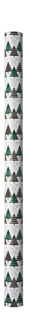 Gavepapir hvid m/brun/grøn metallic juletræ 3 m x 70 cm