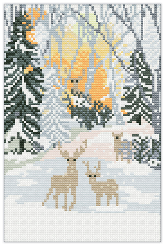 Diamond Art lærred vinterlandskab m/rensdyr 30 x 20 cm