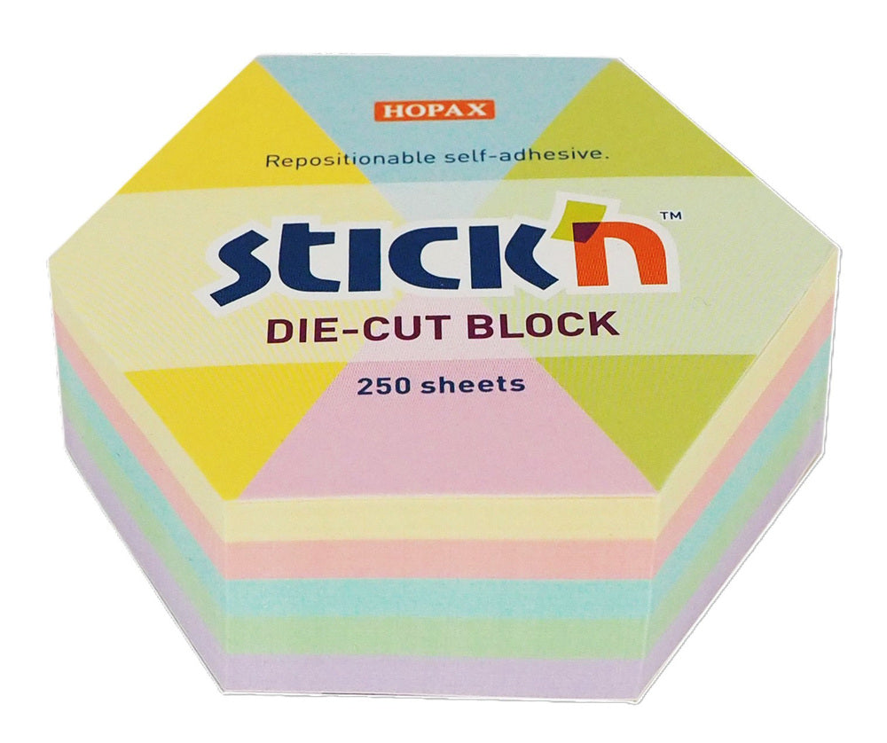 SELVKLÆBENDE STICK'N Notes BLOK SEKSKANTET pastel 250 ark