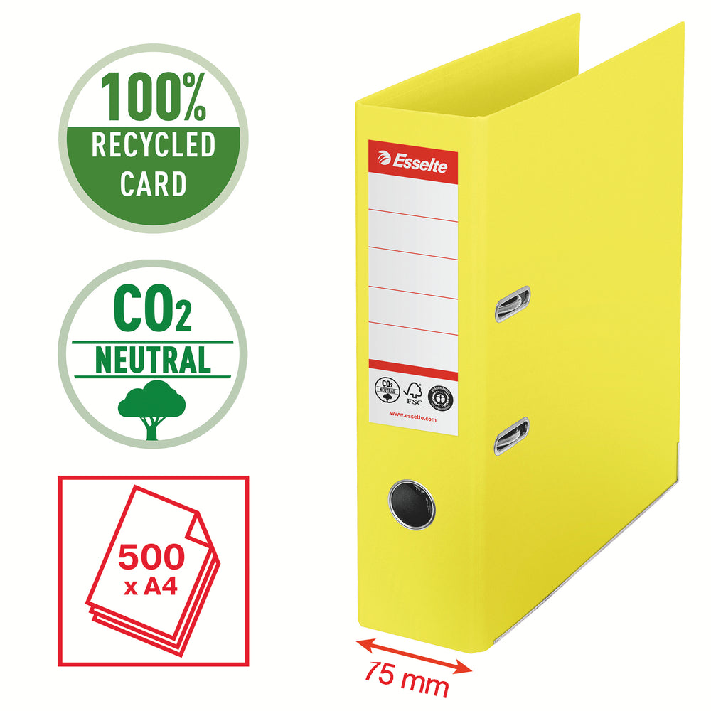 Brevordner Esselte No1 pap CO² neutral A4 75 mm ryg Gul