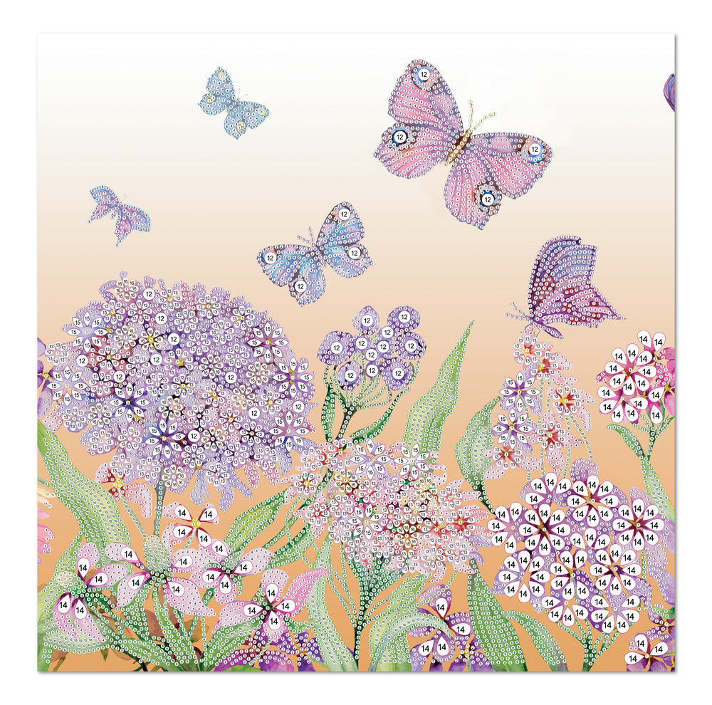 Diamond Art MIX Blomster m/sommerfugle lærred 40 x 40 cm