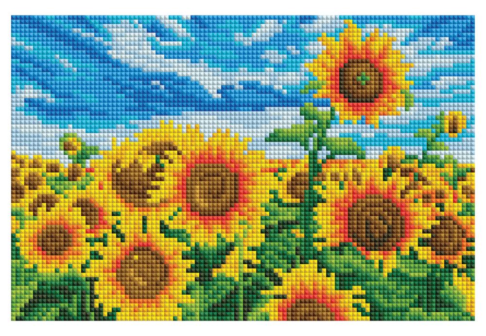 Diamond Art Solsikkemark lærred 20 x 30 cm