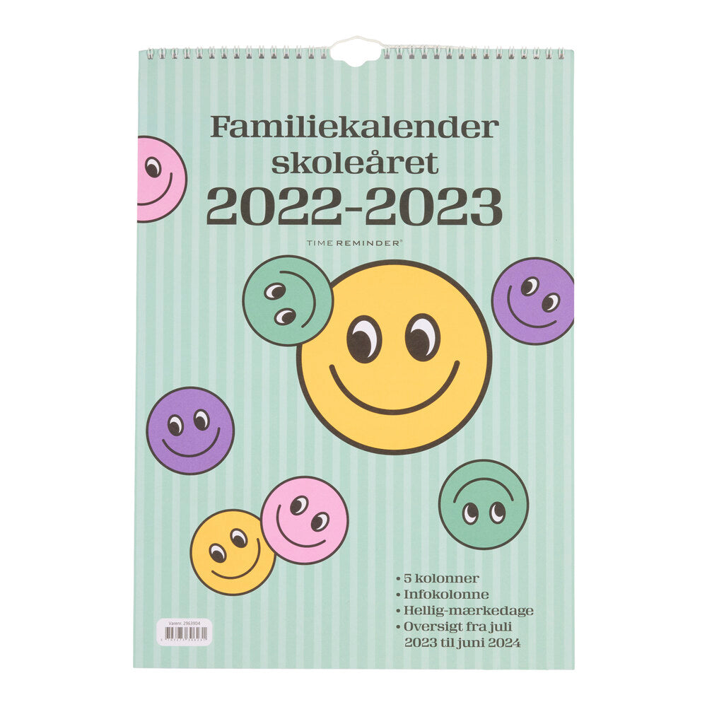 Skolefamiliekalender 2022/23 i A3 med smiley design