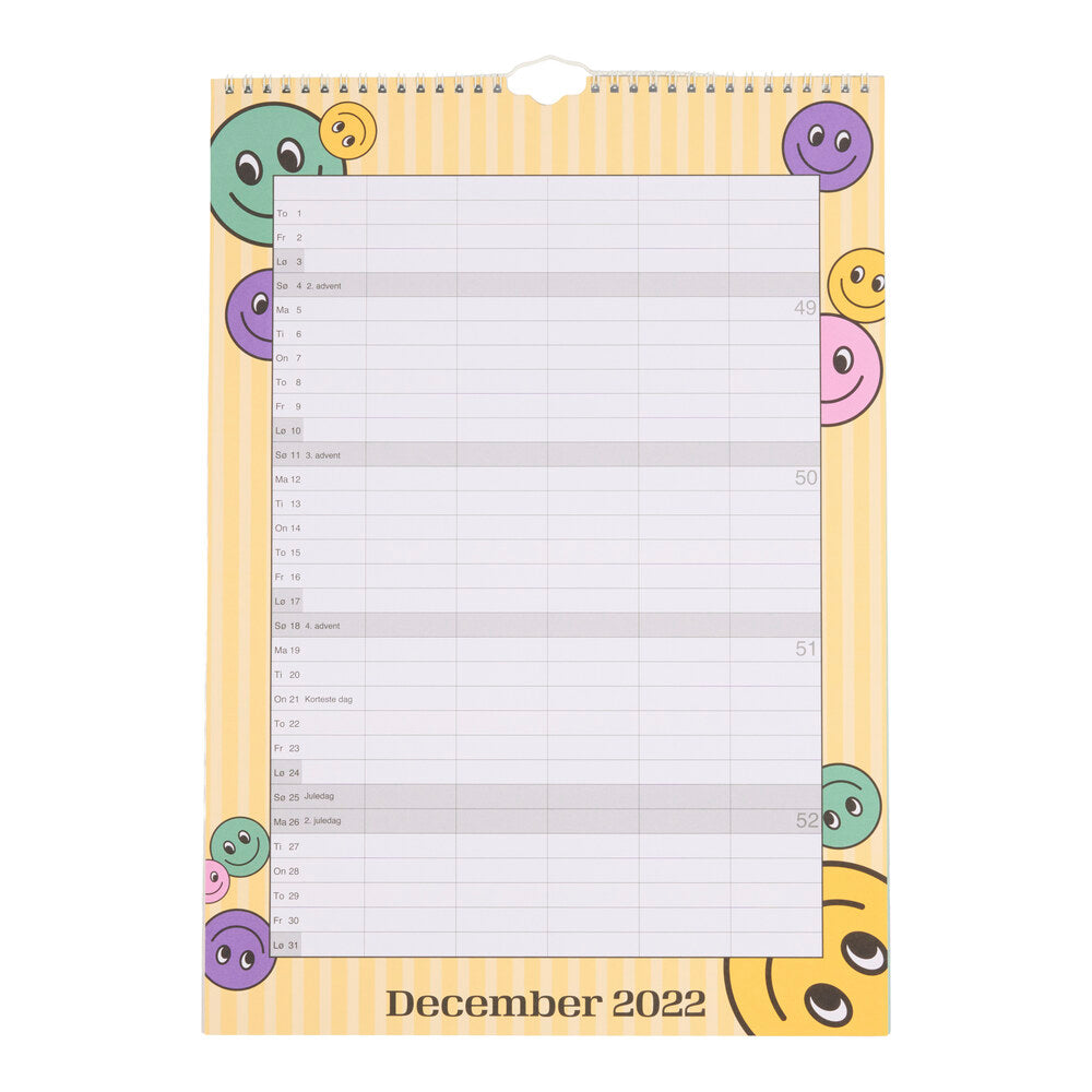 Skolefamiliekalender 2022/23 i A3 med smiley design