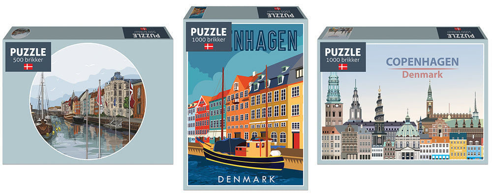 Danmarks puslespil 500/1000 brikker - 3 ass.