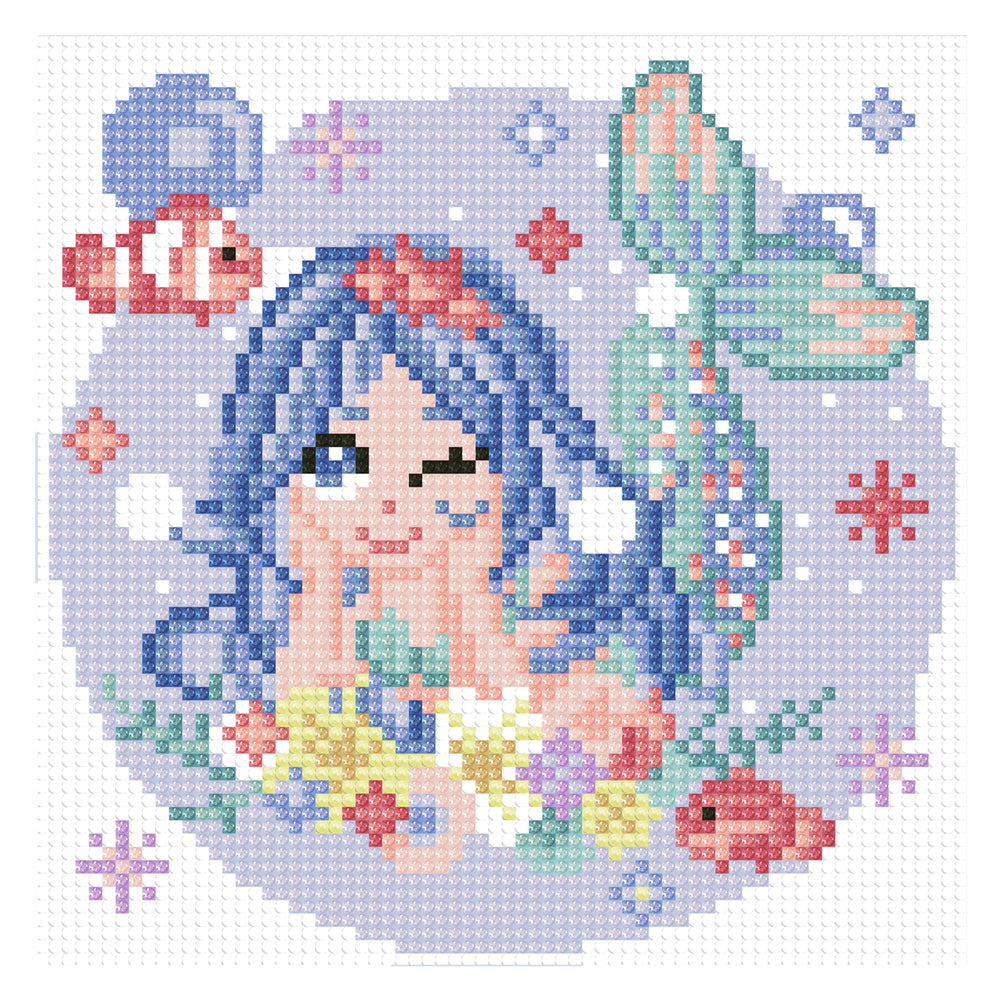 Diamond art glitter havfrue m/stjerner/blomster 20 x 20 cm
