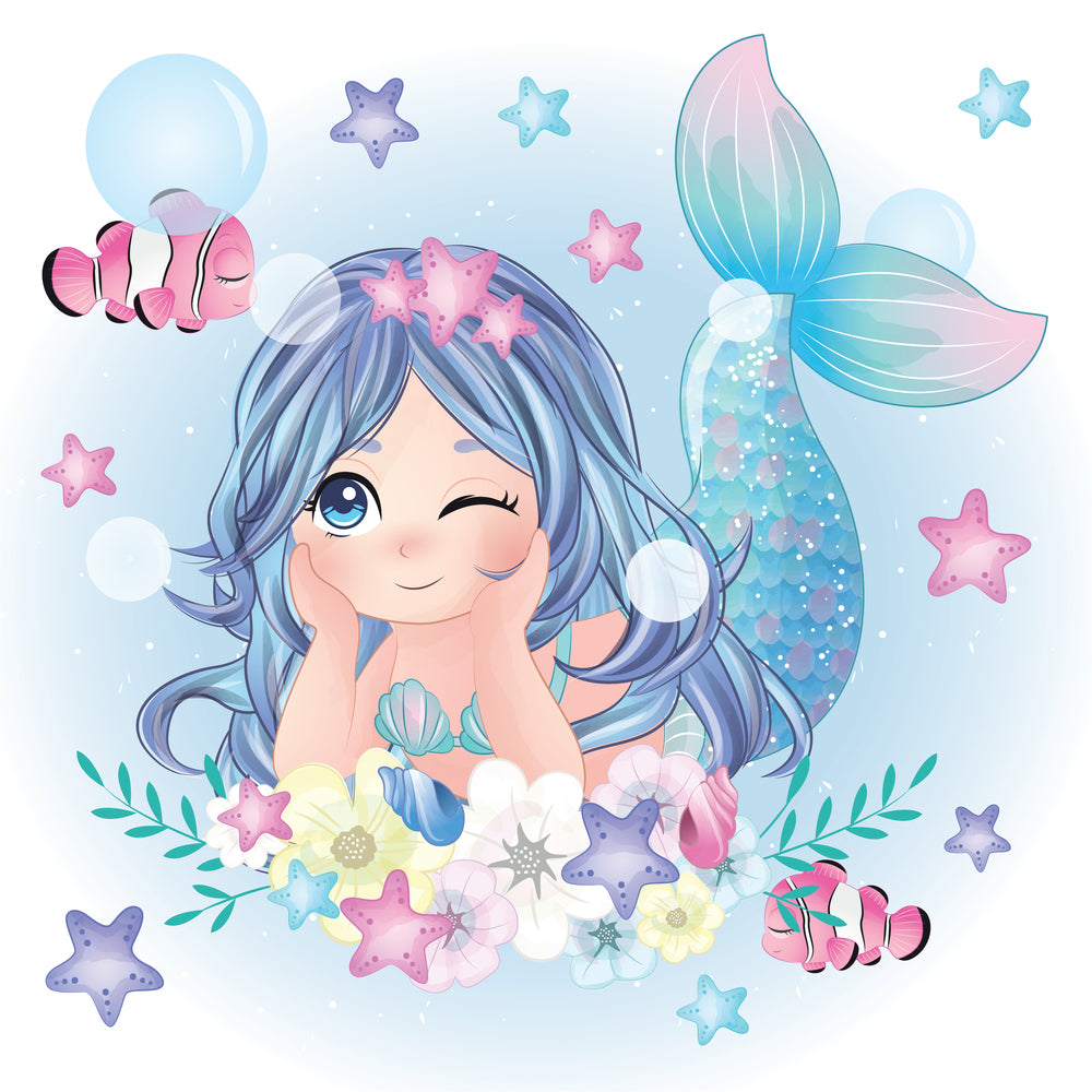 Diamond art glitter havfrue m/stjerner/blomster 20 x 20 cm