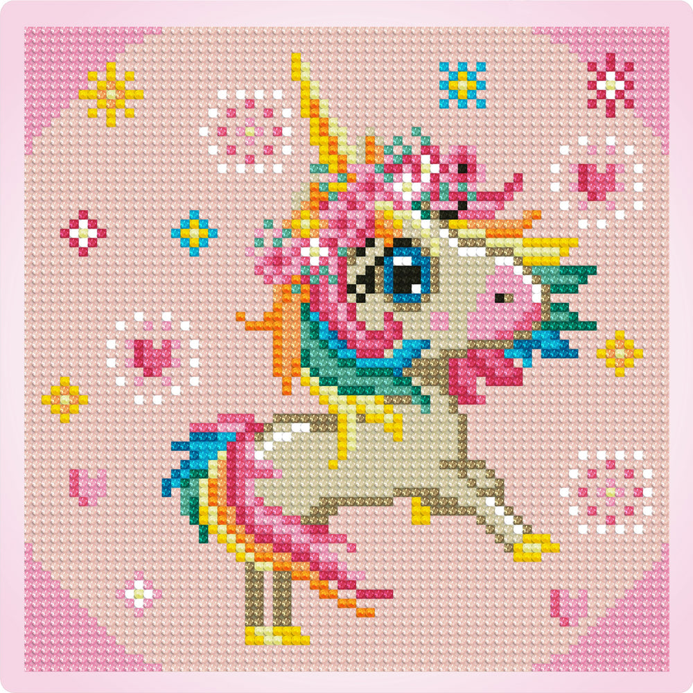 Diamond art glitter enhjørning m/blomsterkrans 20 x 20 cm