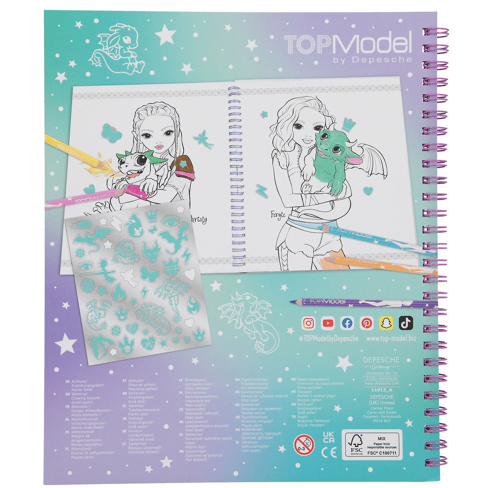 Topmodel malebog m/pailletter dragon love