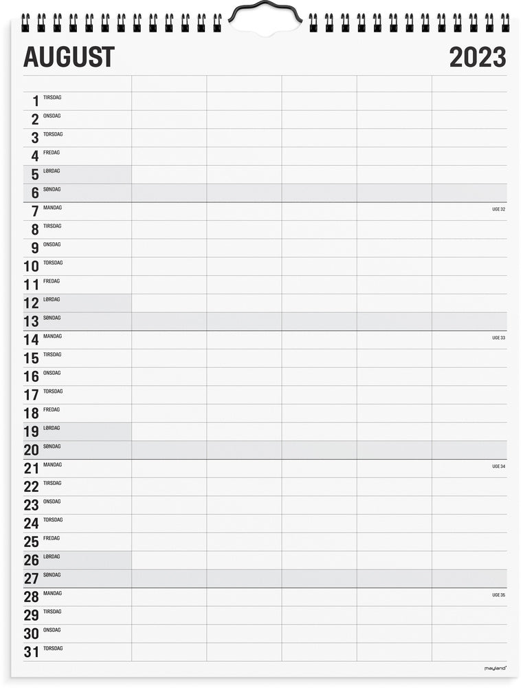 Familiekalender sort/hvid 5 kol