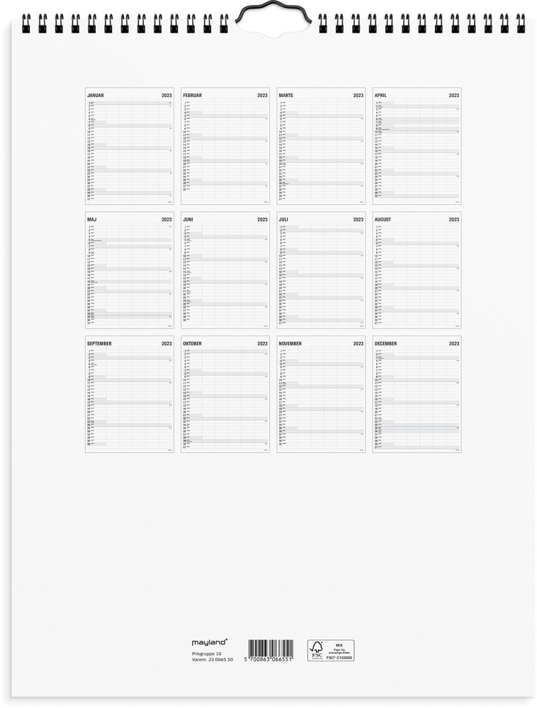 Familiekalender sort/hvid 5 kol