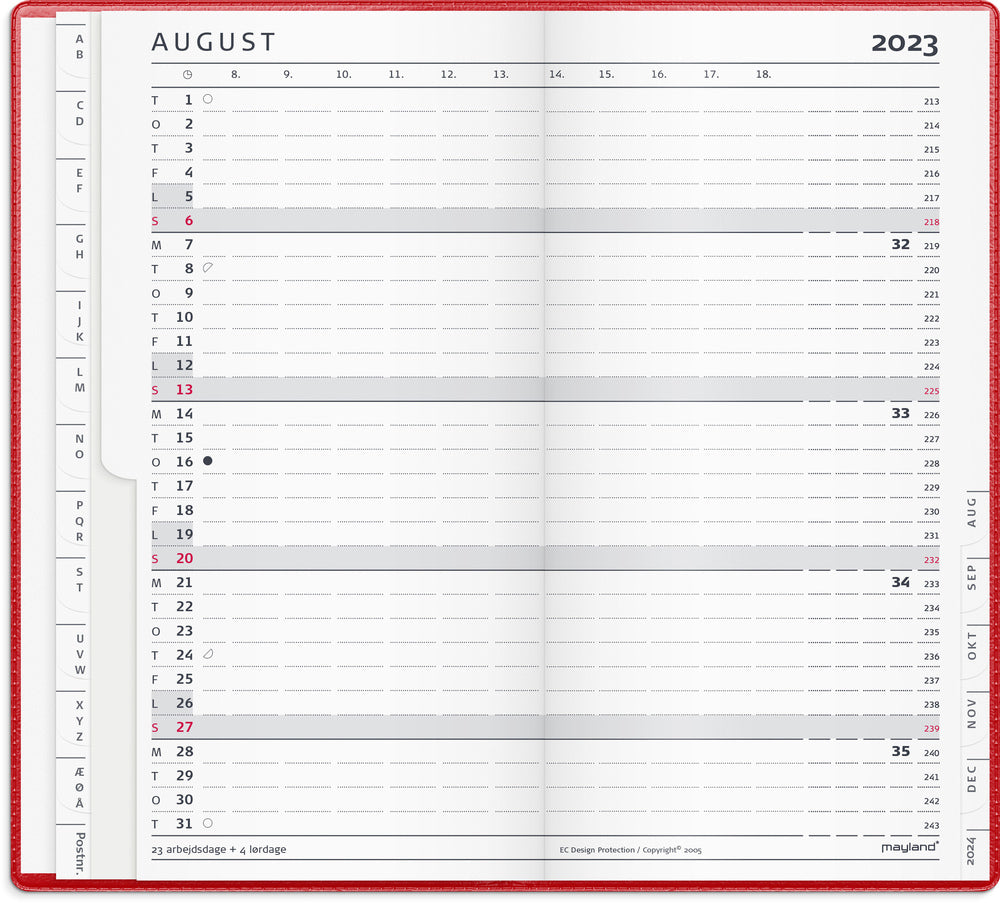 Index planner måned rød 2023