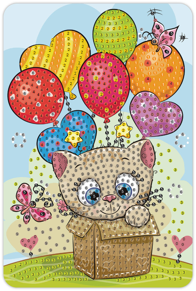Diamond Art kat luftballon 10 x 15 cm