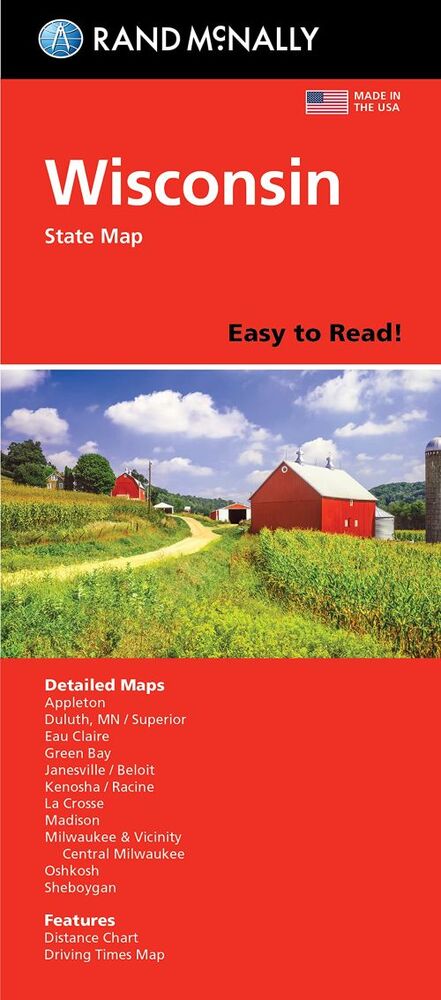 Wisconsin State Map, Rand McNally Easy to Read!