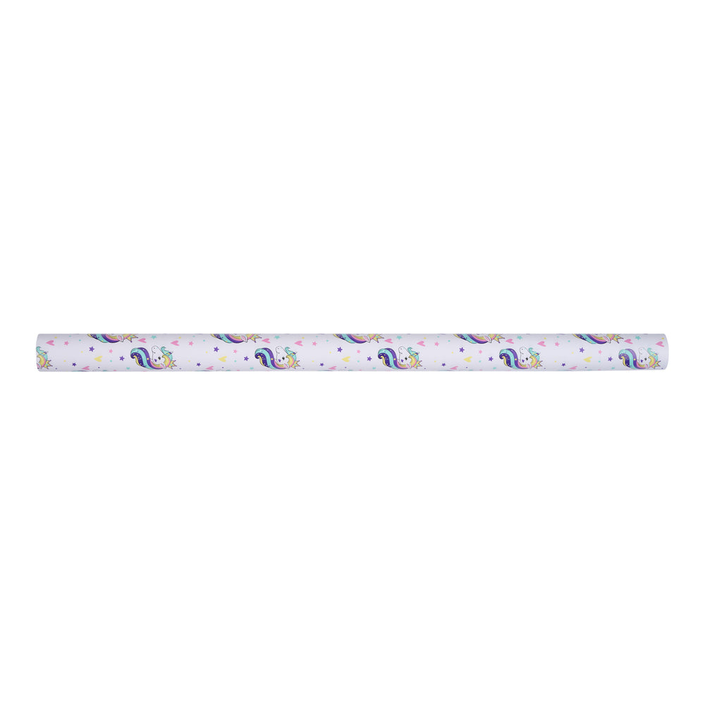 Bogbind/gavepapir enhjørning m/ krone hvid 70 cm x 2 m 80 g