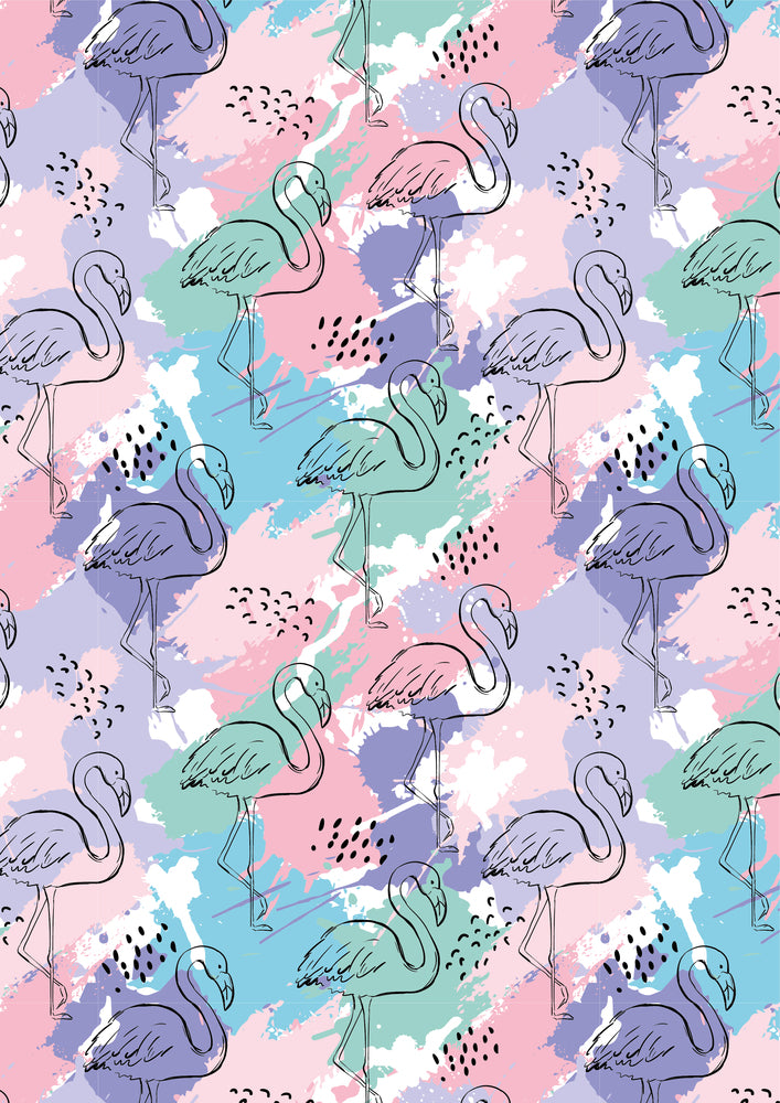 Bogbind/gavepapir flamingo/splatter pastel 70 cm x 2 m 80 g