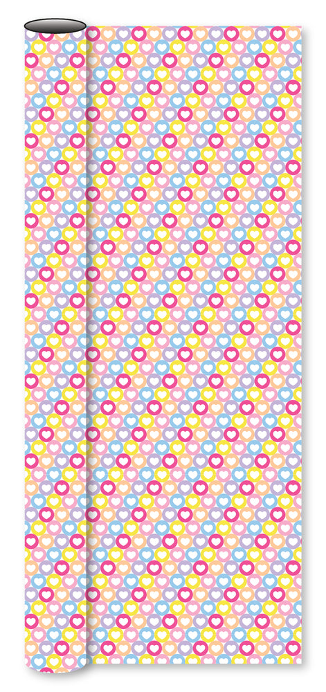 Bogbind/gavepapir hjerte i cirkel pasteller 70 cm x 2 m 80 g