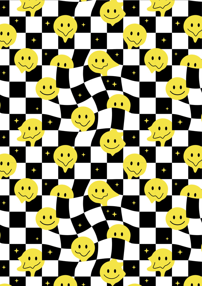 Bogbind/gavepapir smiley gul i sort/hvid tern 70cm x 2m 80 g