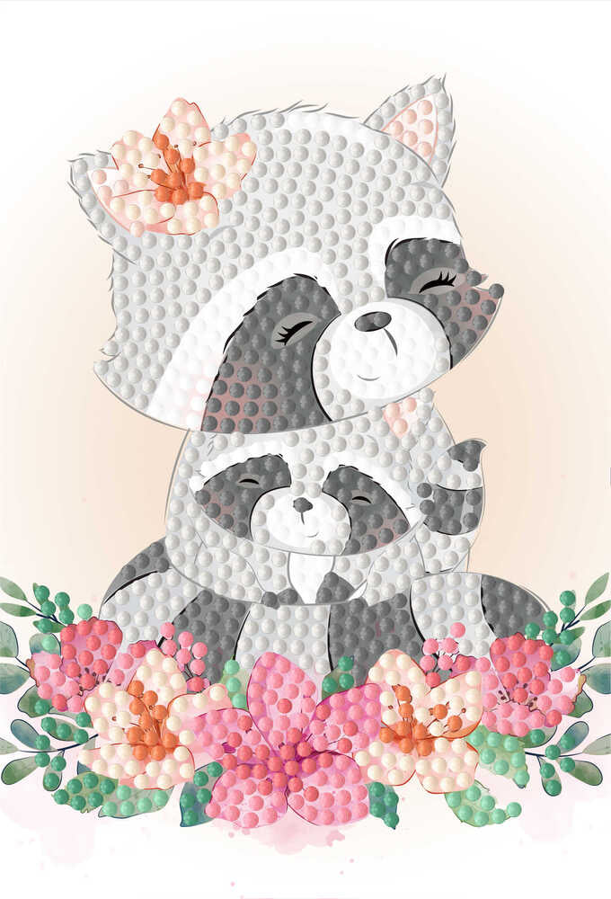 Diamond art Panda mor/baby 10 x 15 cm