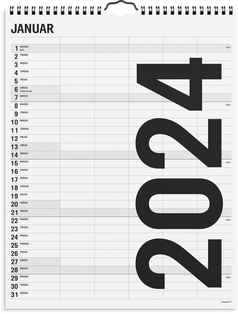 Kalender 2024 sort/hvid 5 kol