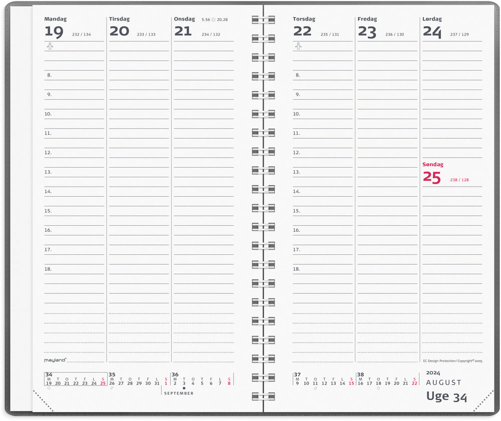 Week planner 2024 uge mørk grå