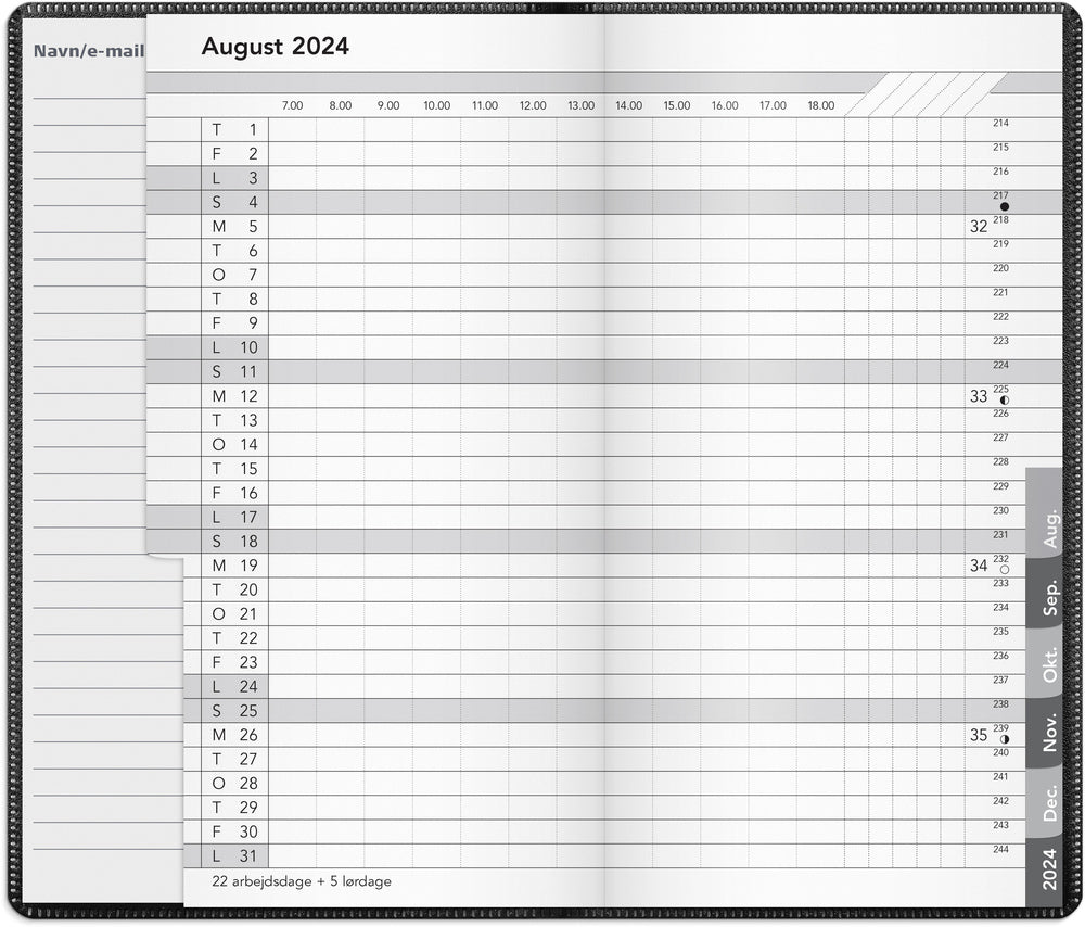 Kalender basic måned 2024 sort